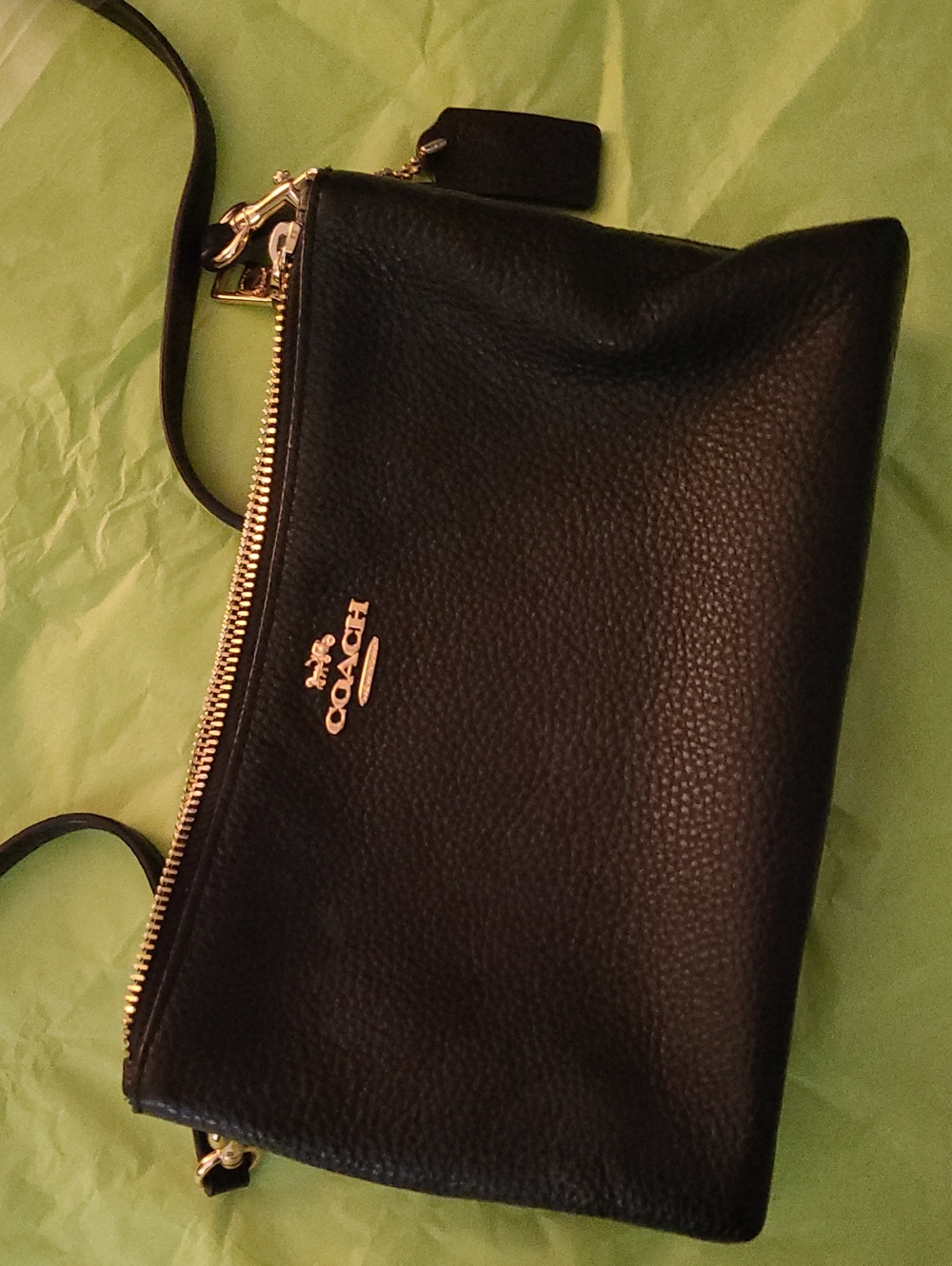 Coach Black Pebbled Leather Crossbody with Gold Hardware Accents